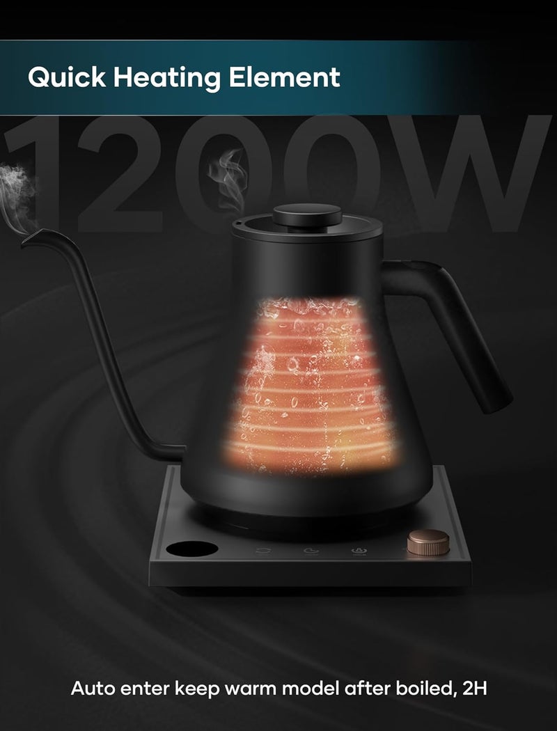 intasting Electric Kettles, Gooseneck Electric Kettle, ±1℉ Temperature Control, Stainless Steel Inner, Quick Heating, for Pour Over Coffee, Brew Tea, Boil Hot Water, 0.9L Black - Image 5